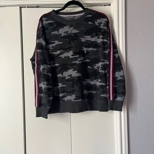 Eddie Bauer Camo Print‎ Pullover Sweatshirt Athleisure Striped Sleeve Women's L
